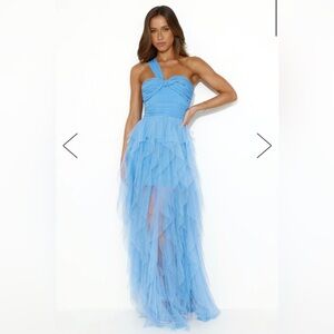 Hello Molly Extravagance Is Me One Shoulder Tulle Maxi Dress Blue